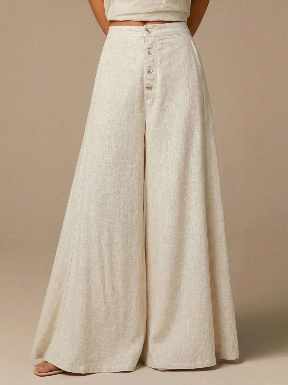 Apricot Casual Women's Oversized Palazzo Wide Leg Linen Trousers - Picture 1 of 5
